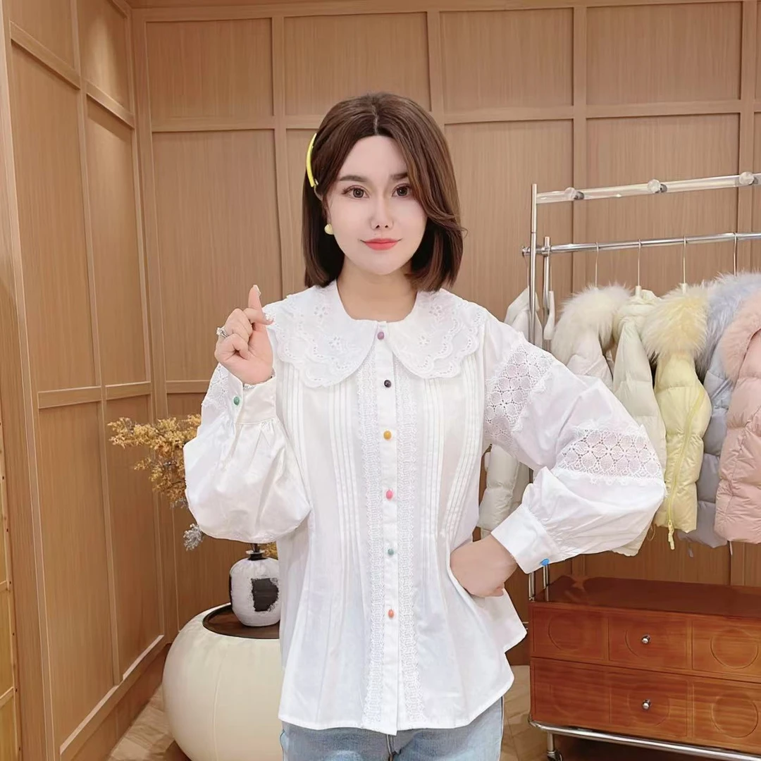 闺蜜精品111324【伴亩花棠】双层娃娃领衬衫