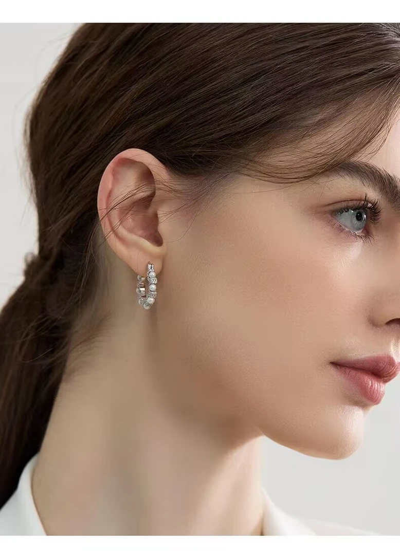 铜合金耳饰 《货号8421》 黑色珠珠耳圈