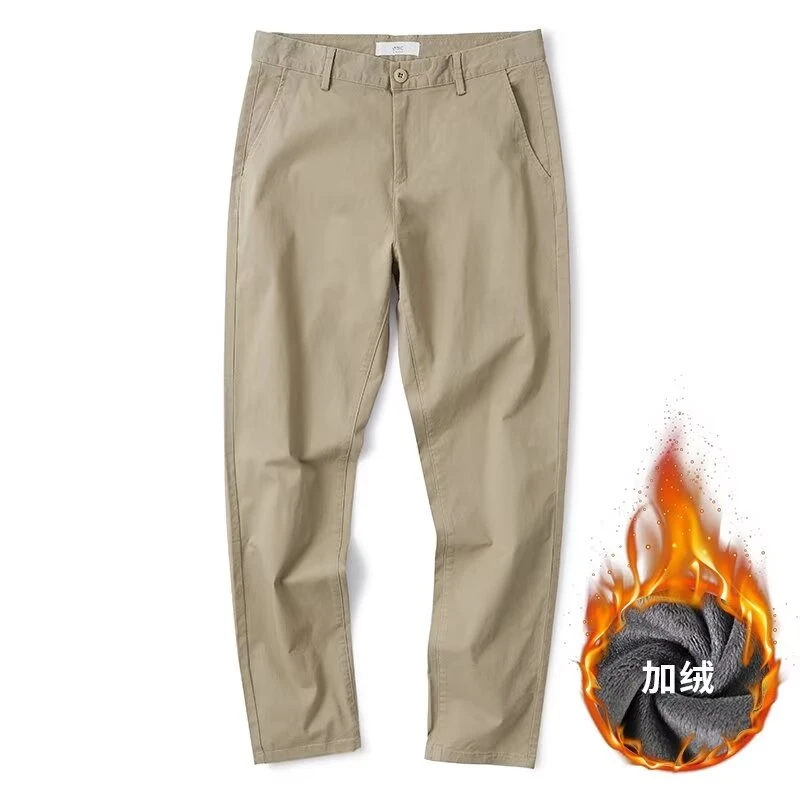 锡芝班拿纯棉直筒休闲裤男士秋冬加绒宽松通勤工装九分长裤子