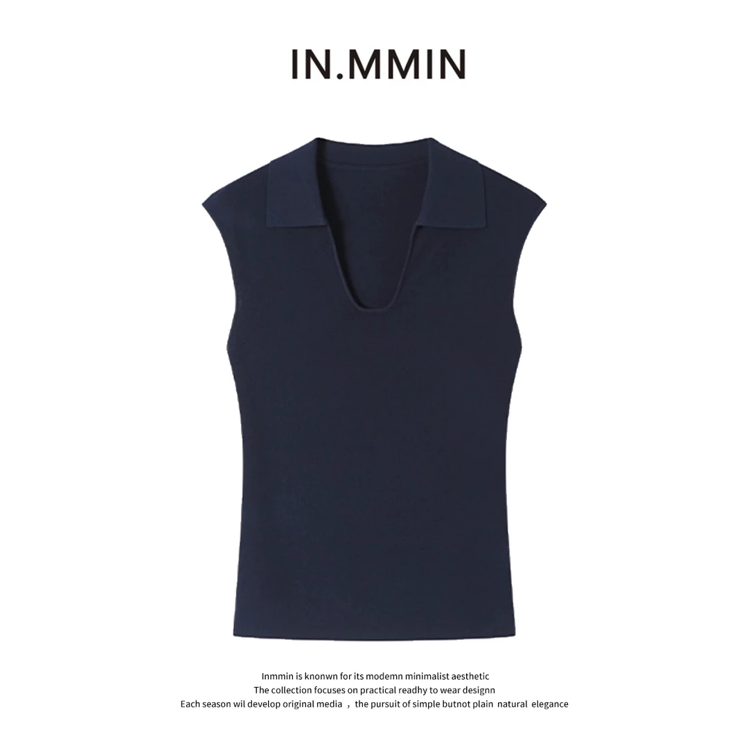 INMMIN05 100天丝翻领掐腰修身针织上衣