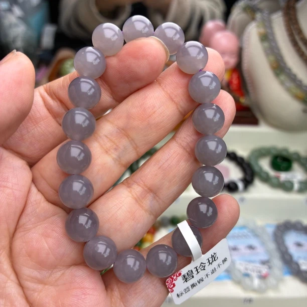 天然和田玉冰烟紫10mm女款串珠手串时尚高级手链复古