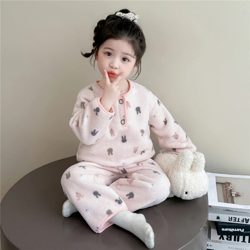 儿童睡衣秋冬新款女童珊瑚绒家居服小女孩保暖冬款宝宝法兰绒套装