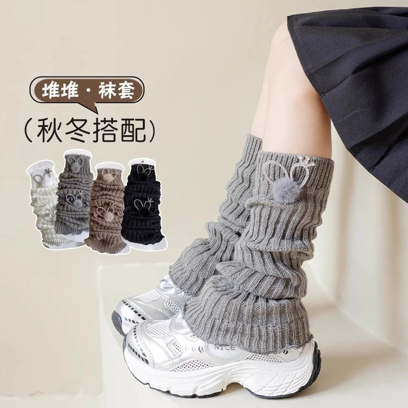 女童袜套秋冬季宝宝韩版甜美护膝花边堆堆袜儿童加厚针织小腿护套