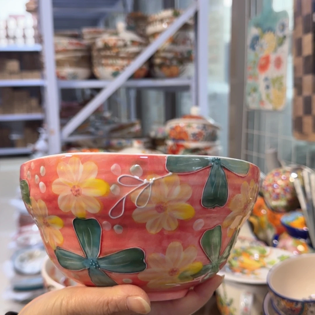 陶瓷7英寸粉色葫芦面碗一只