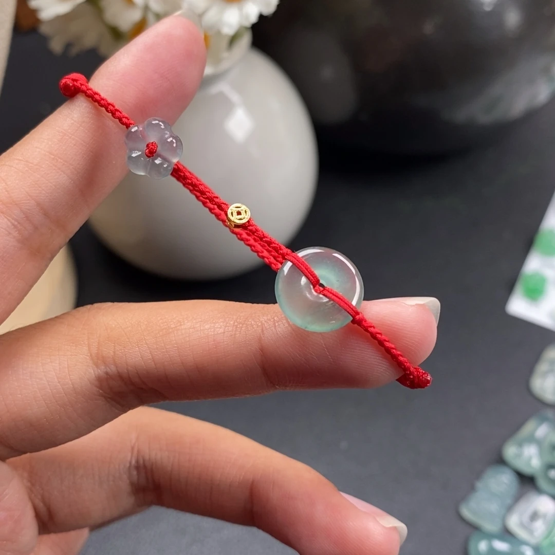 翡翠散珠平安扣小花手绳