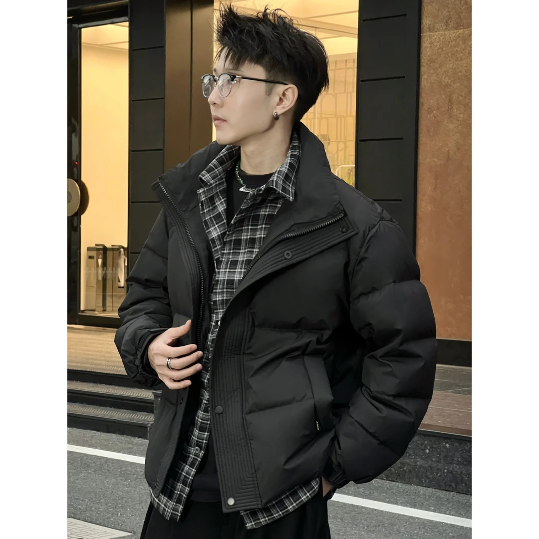 白鸭绒衬衫格子假两件男士短款百搭潮流冬季羽绒服2866