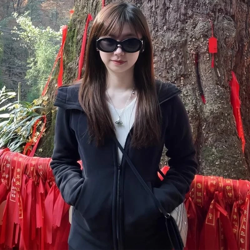 连帽卫衣外套女春秋季新款2025修身显瘦正肩秋冬运动开衫短款上衣