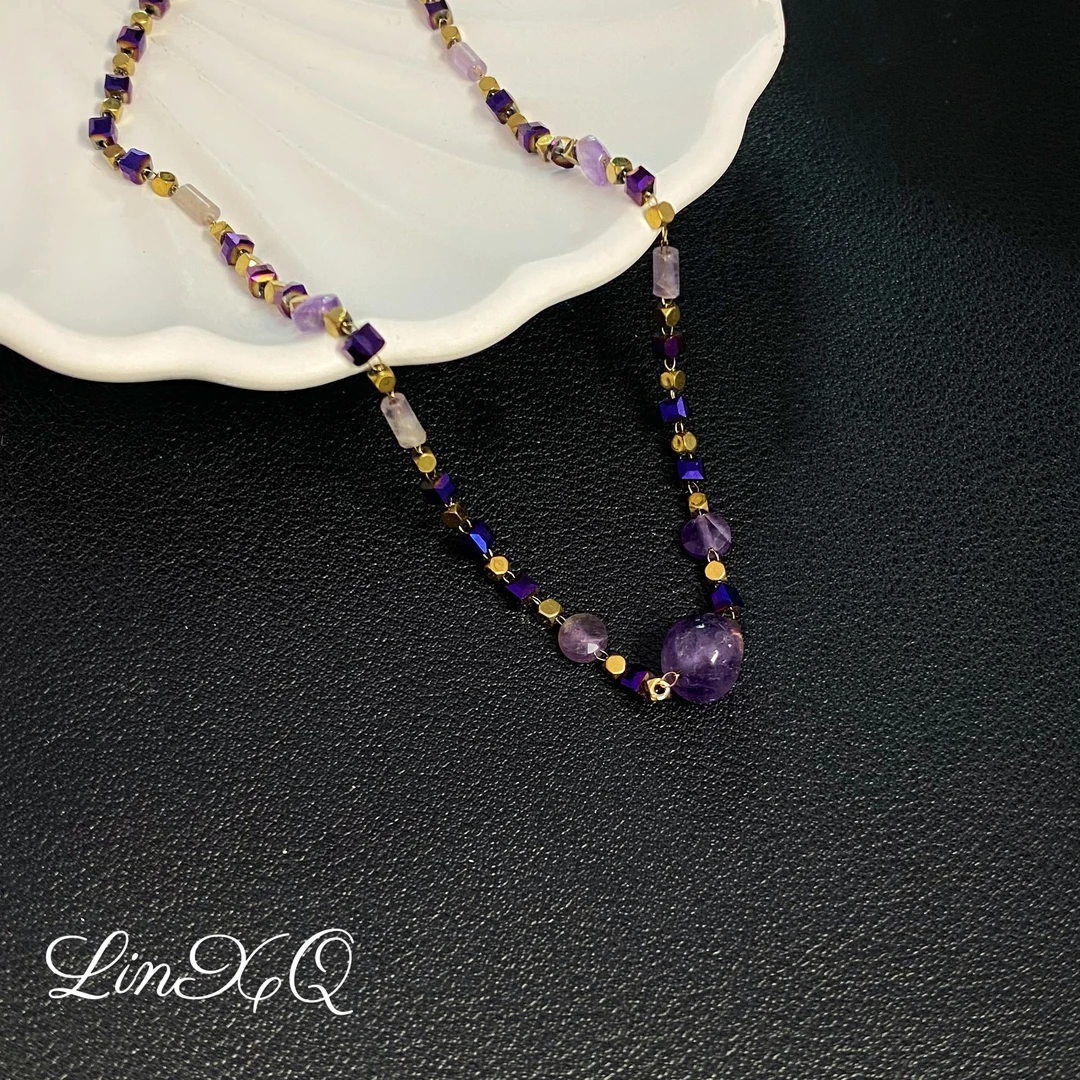 合成水晶「Lin柒柒」时尚轻奢气质百搭简约小众项链AX1459