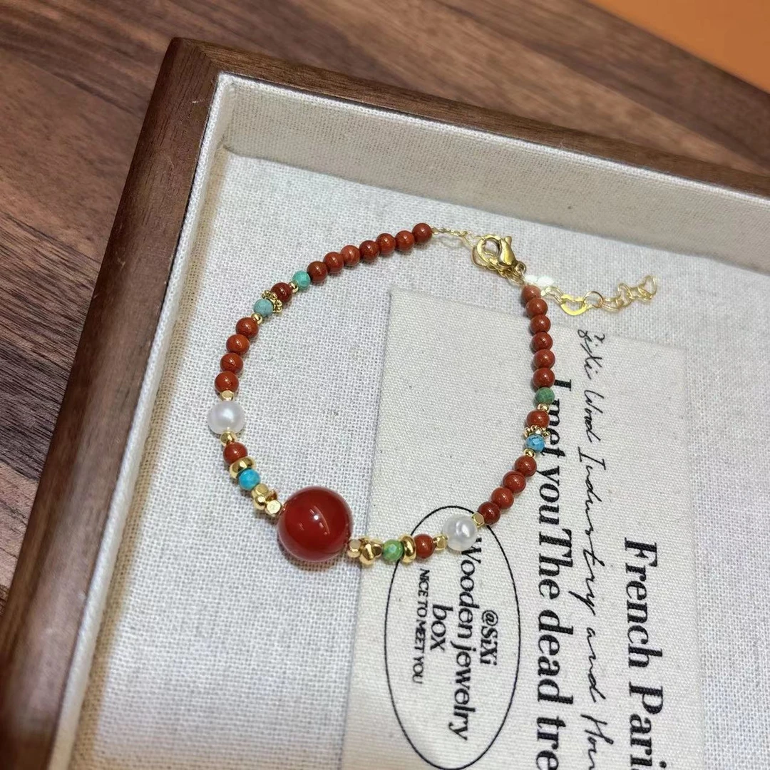 华梵古洛162  天然玛瑙红石手链