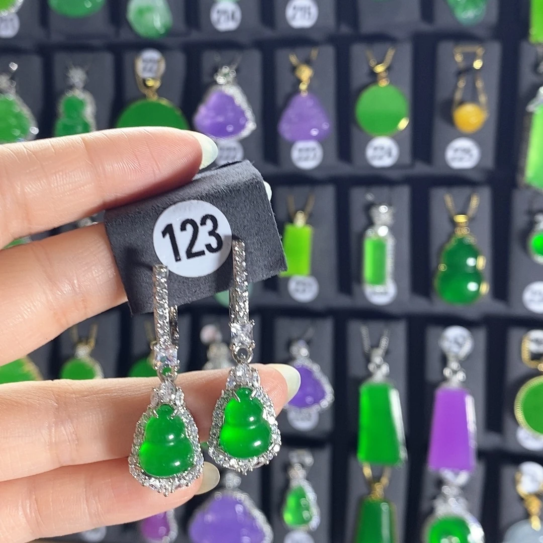 翡翠银S925镶嵌耳饰123