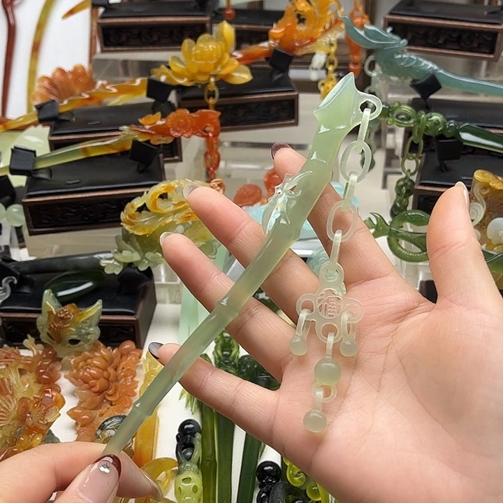 蛇纹石玉岫玉发簪未镶嵌灵**璃