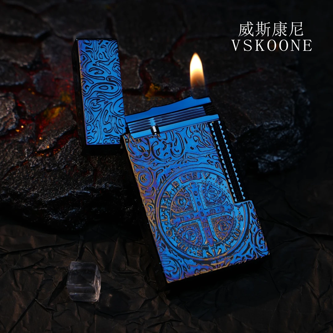 VSKONNE烤蓝康斯坦丁手工制作打火机侧滑纯铜朗声高档礼盒套装
