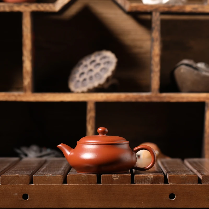 潮州原矿朱泥小容量半手工紫砂壶陈丽苗敞口明炉壶120毫升