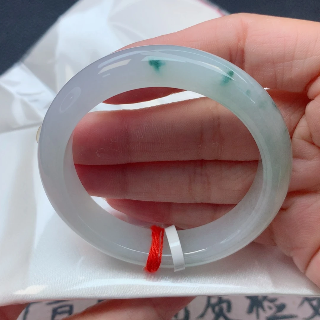 翡翠未镶嵌手镯51.5圈细糯冰飘蓝花完整度高