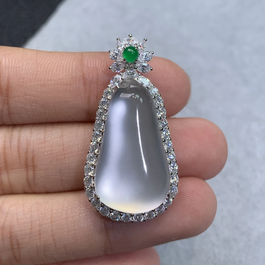 石英质玉福瓜s925银镶嵌吊坠