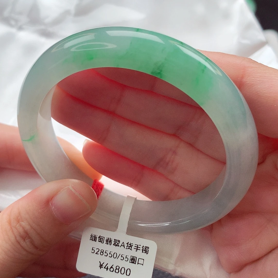 翡翠未镶嵌手镯55 56圈口 冰飘阳绿种色兼备 007
