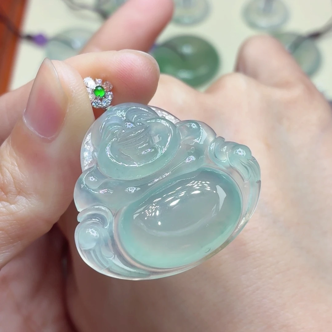 翡翠18K金镶嵌颈饰佛公32mm-35.8mm-6.4mm