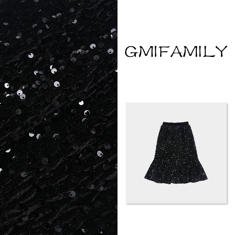 女童亮片半身裙2025新款冬季大童黑色中长裙儿童百搭A字公主裙子