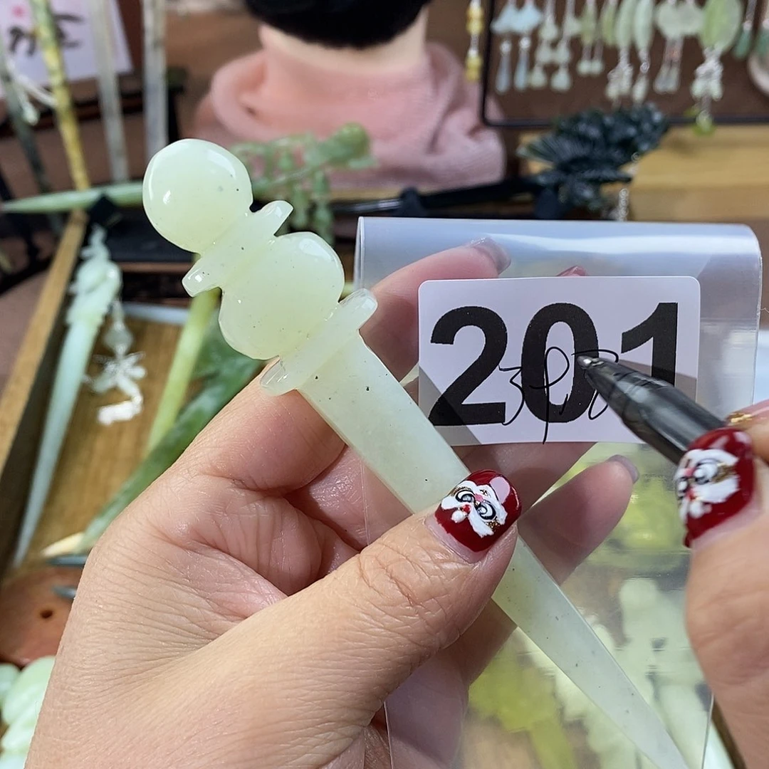 蛇纹石玉玉簪合金白*