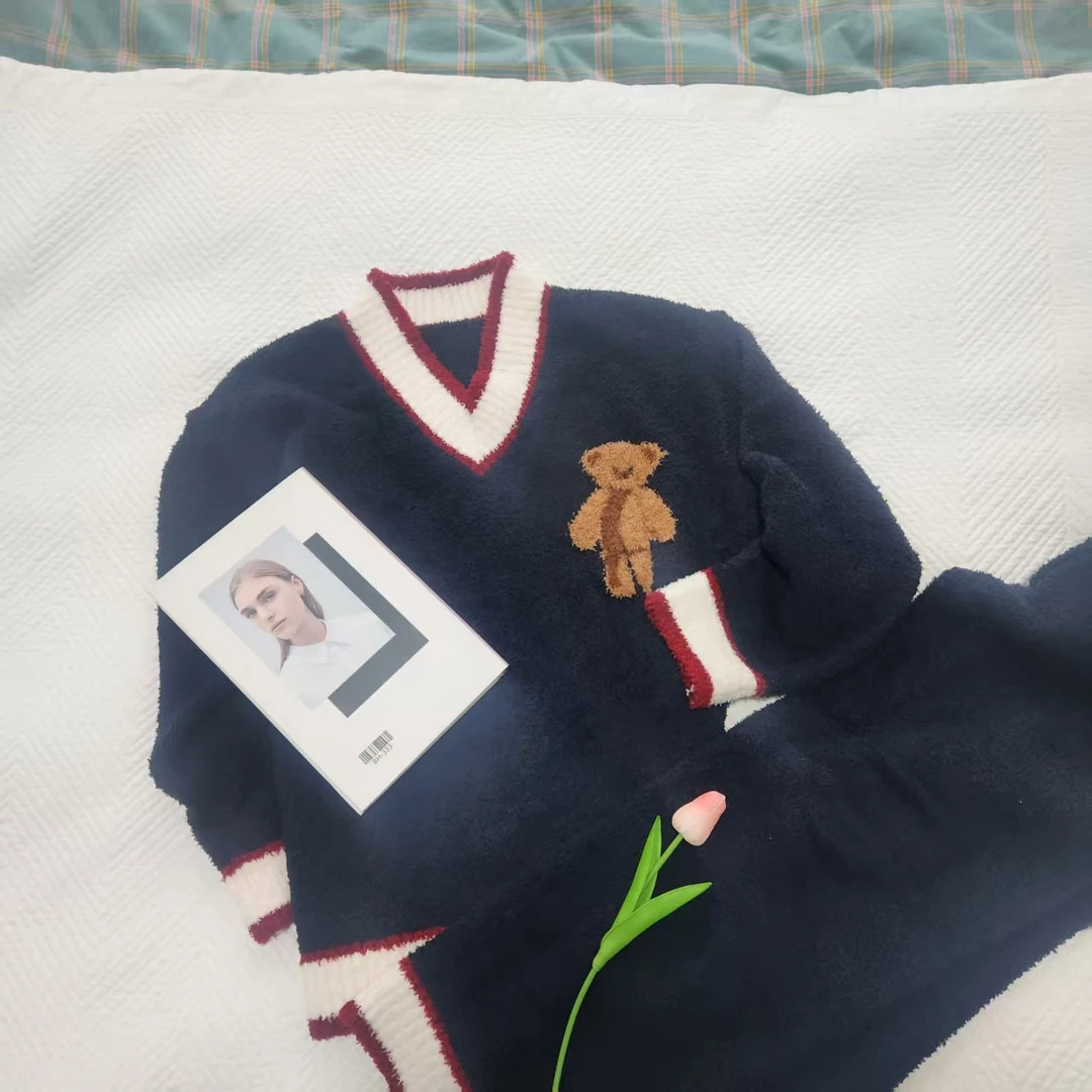 慧安妮塔软绵绵毛绒睡衣女秋冬25新款半边绒加厚保暖家居服套装