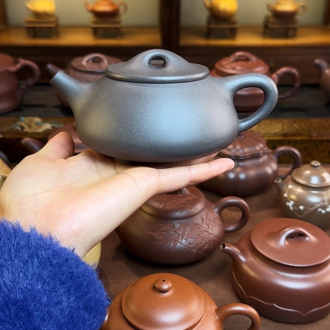 紫砂茶壶景舟石瓢，天青泥