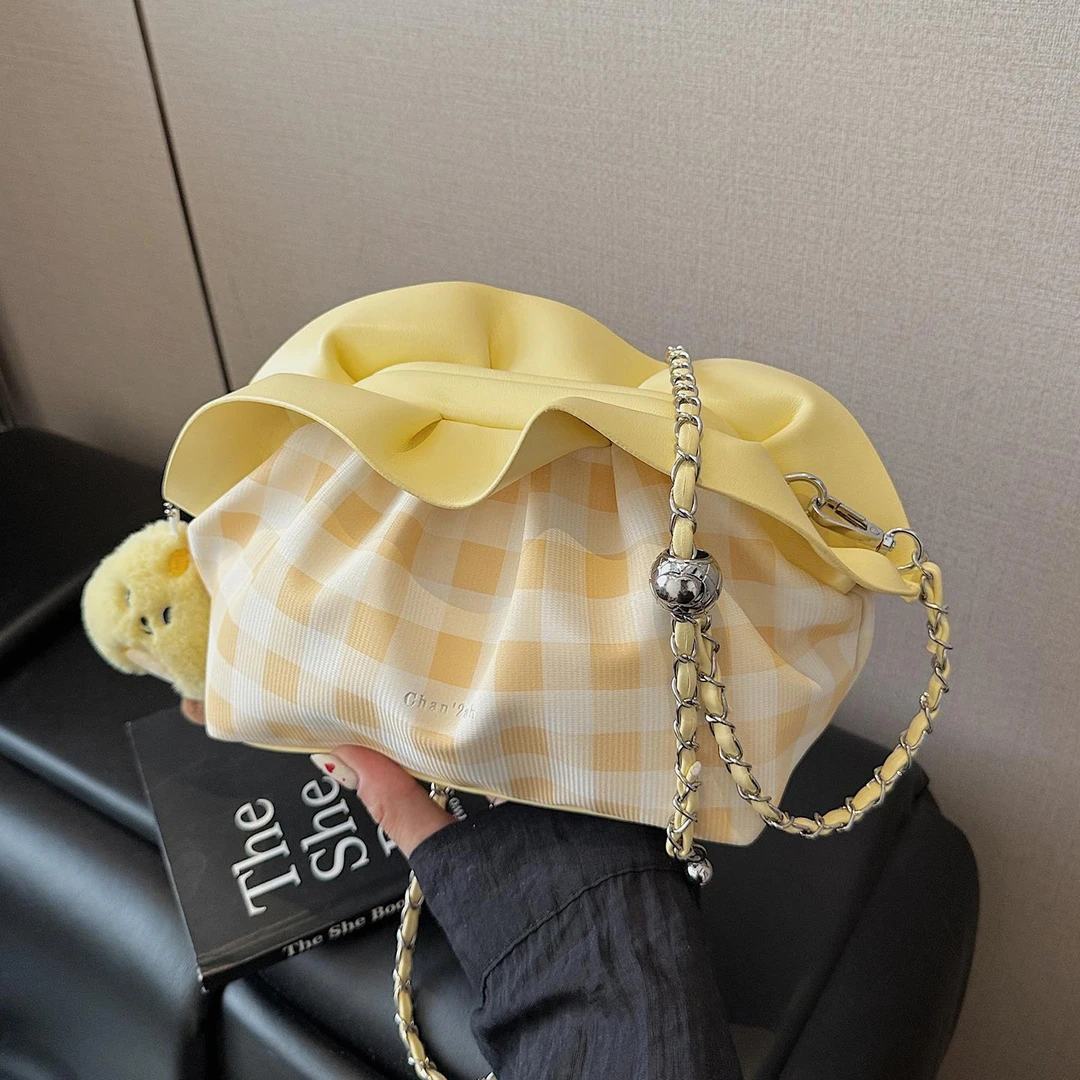 小众超火云朵包包女式2025新款潮夏季流行时尚格子单肩斜挎链条包