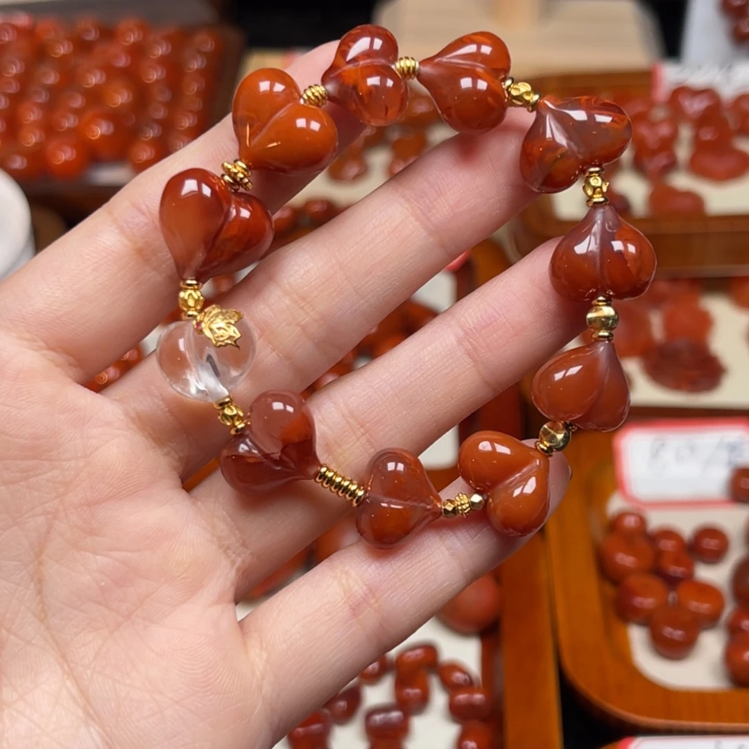 南红玛瑙银S925镀金镶嵌手串