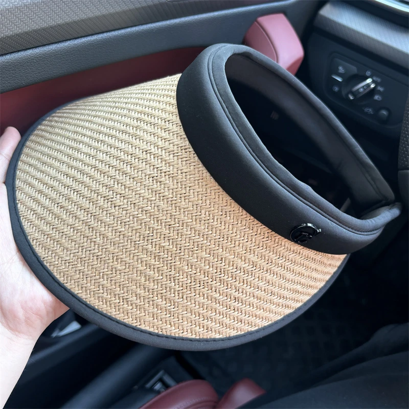 2025夏季新款户外发箍式空顶帽草编双层UV防紫外线百搭遮阳帽子潮