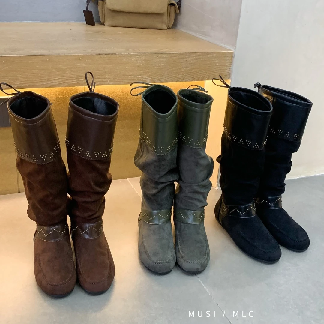 软底复古平底靴长筒靴女鞋2025年时尚秋百搭骑士靴长靴春秋靴