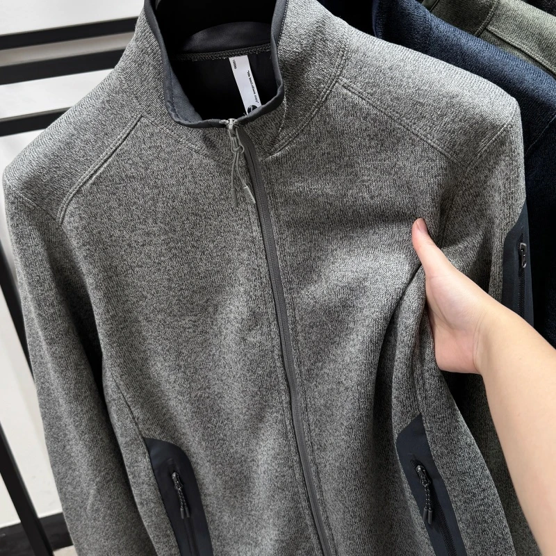 CATIA SELI秋冬季立领拉链外套口袋针织开衫男士休闲磨毛加绒卫衣