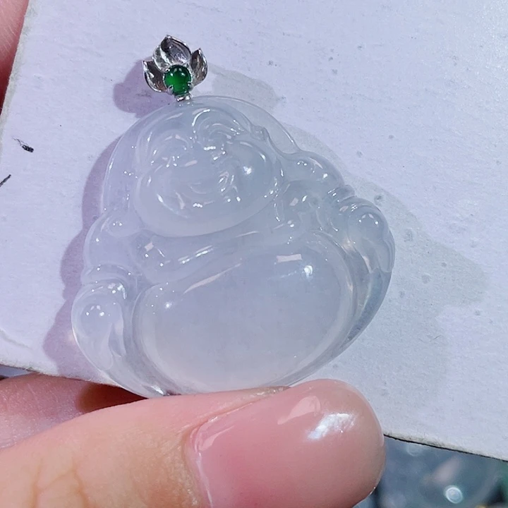 颈饰18K金镶嵌翡翠佛公