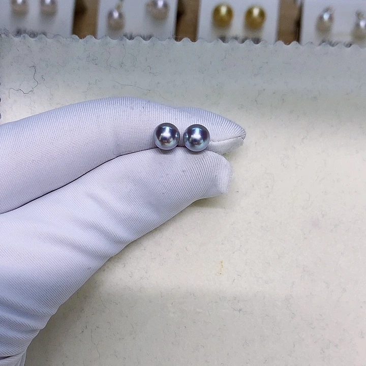 海水珍珠耳钉6-6.518K金镶嵌