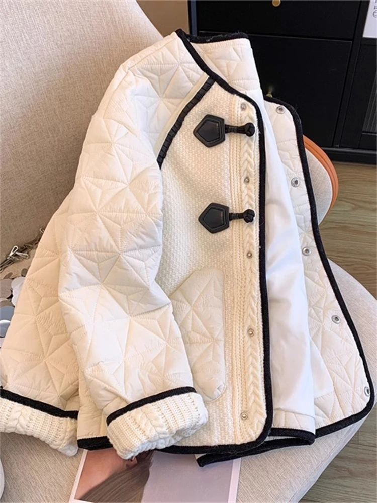 独特别致撞色盘扣宽松休闲棉服2025秋冬时尚设计感宽松开衫外套