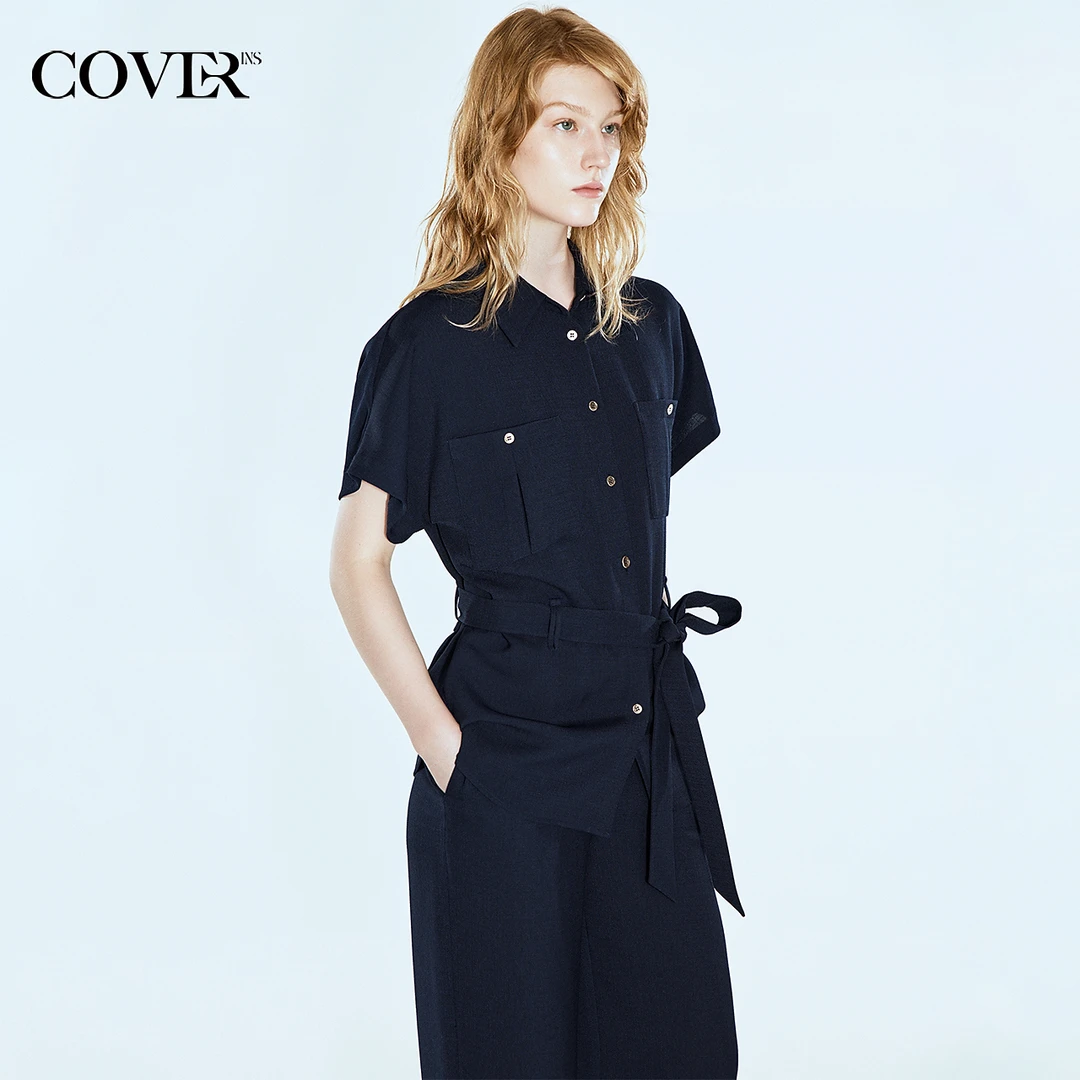 COVERINS2025夏季新款休闲单排扣绑带衬衫外套
