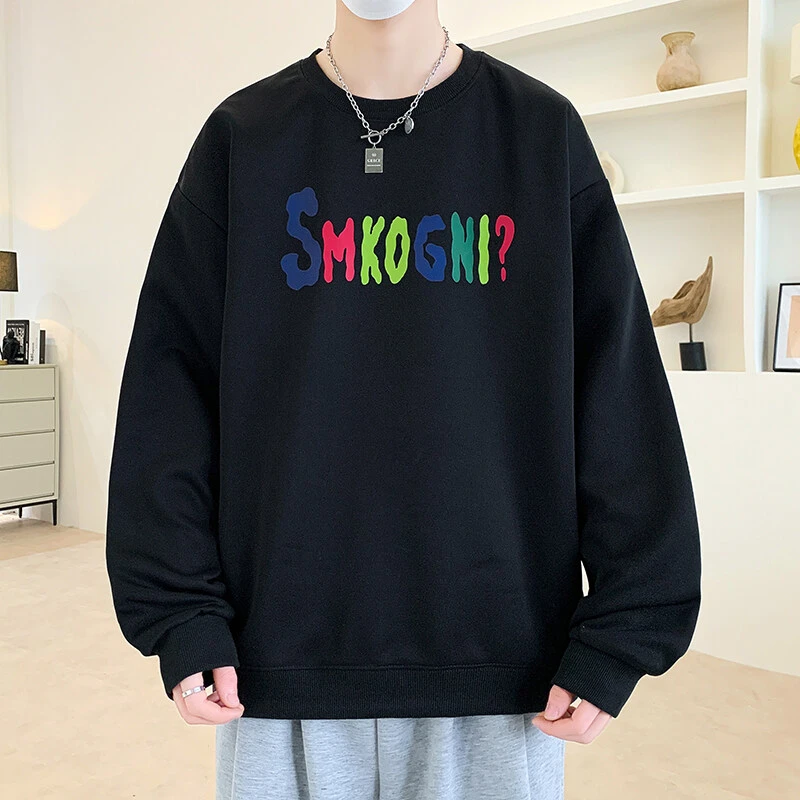 2025新款春秋季男生大码长袖卫衣 港风潮牌圆领卫衣男青少年休闲