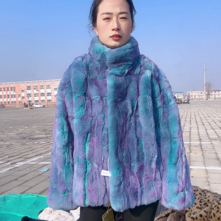 木****艳炫彩蓝短款立领m