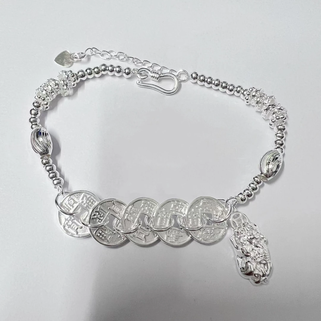 足银手链 五帝币貔貅手链招财国风可调节手串时尚百搭轻奢高级感