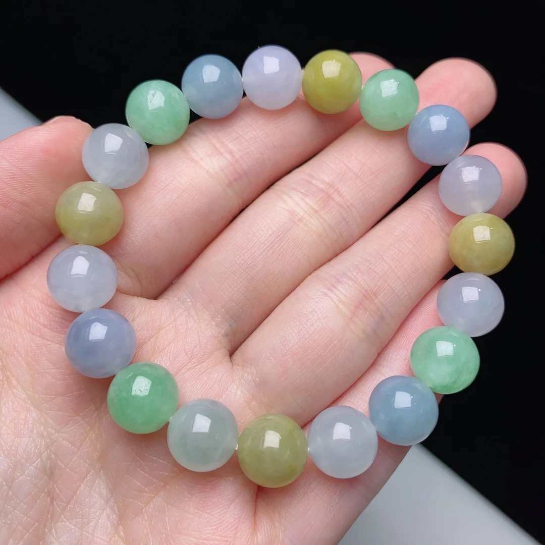 缅甸天然翡翠A货冰润马卡龙多宝圆珠手链卡10mm女士百搭彩色