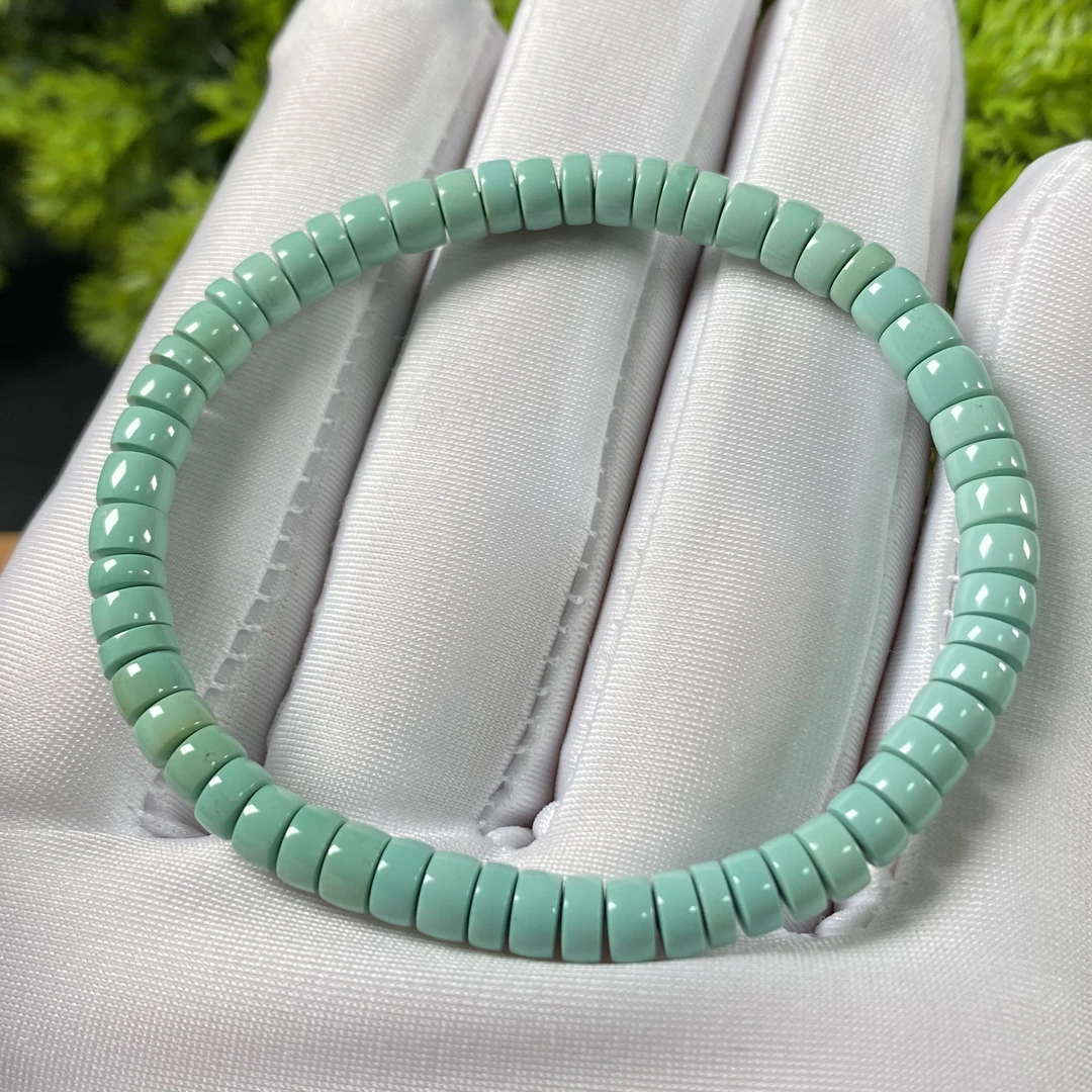 原矿绿松石直切手串 直径5mm，重6.65g，圈围15cm