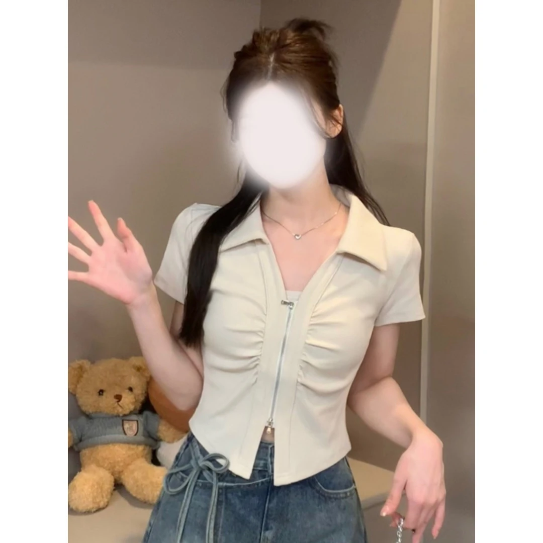 【0158】胖MM设计感修身显瘦时尚百搭休闲上衣夏季短款
