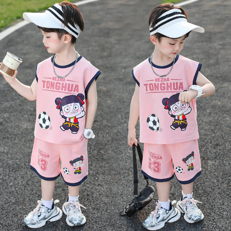 男童哪吒背心套装夏款2025新款帅气卡通运动篮球服宝宝无袖衣服