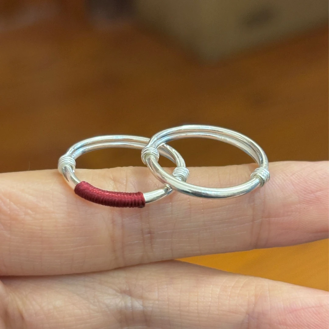 足银戒指 足银999可调节走马圈戒指简约百搭时尚银戒