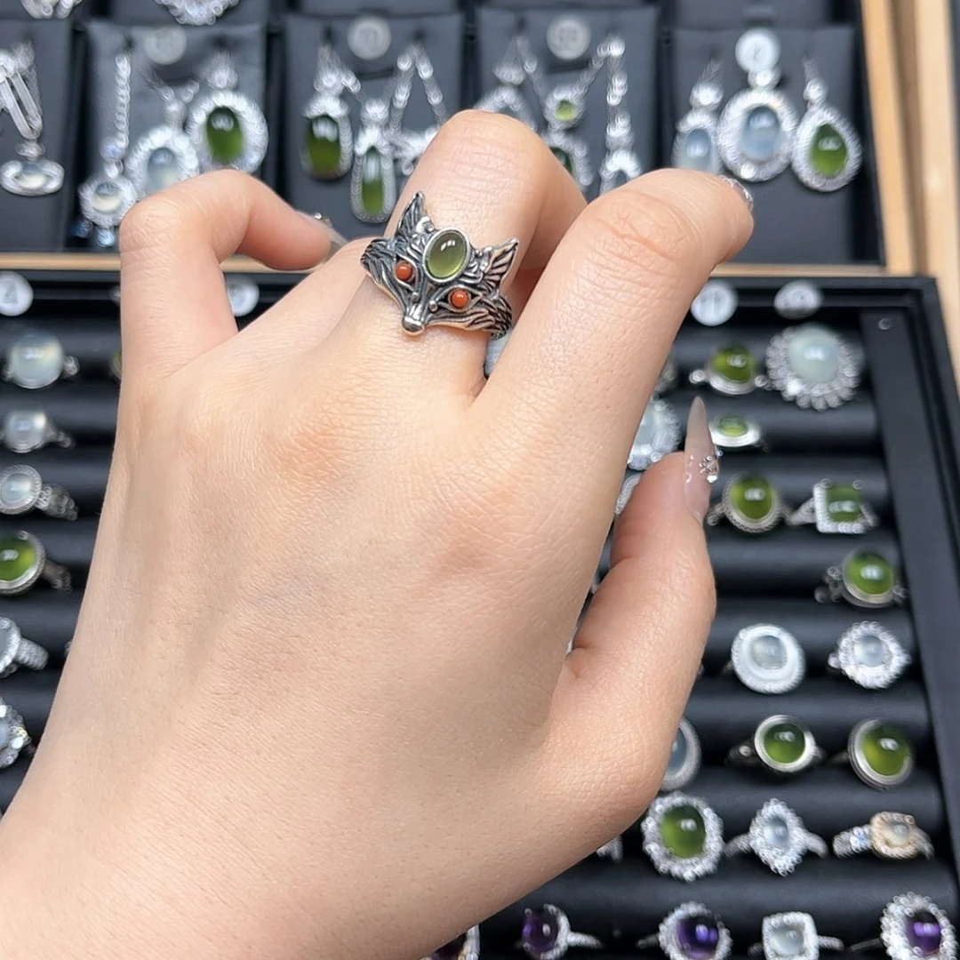 【闪购商品】岫玉戒指银S925镶嵌小****Y