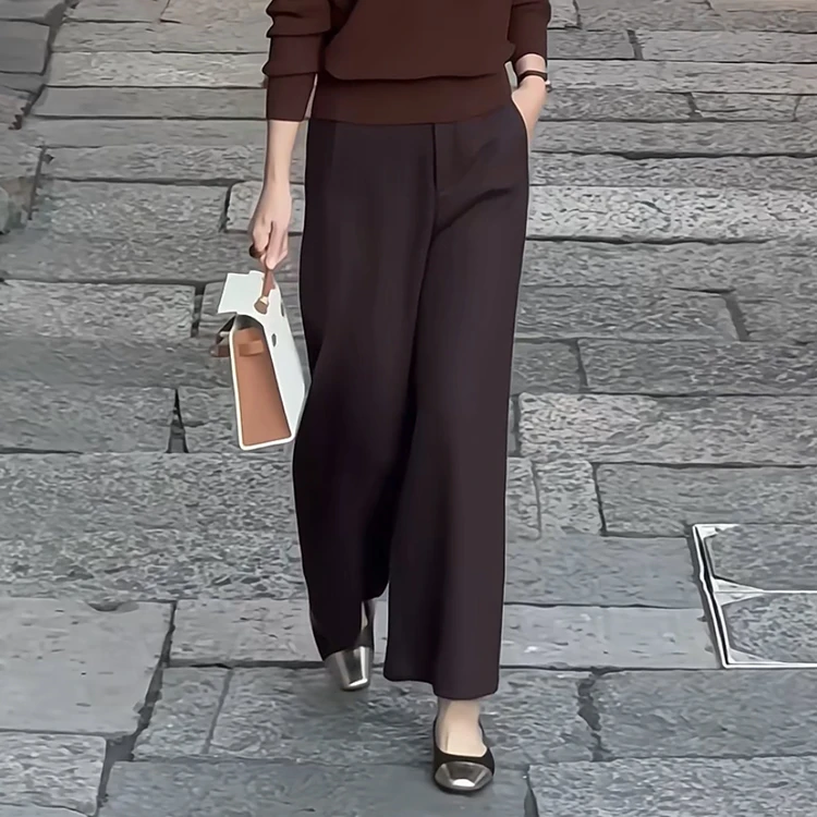春装轻奢女士高腰绵羊毛直筒裤显瘦百搭洋气时尚裤子W05-25k8609