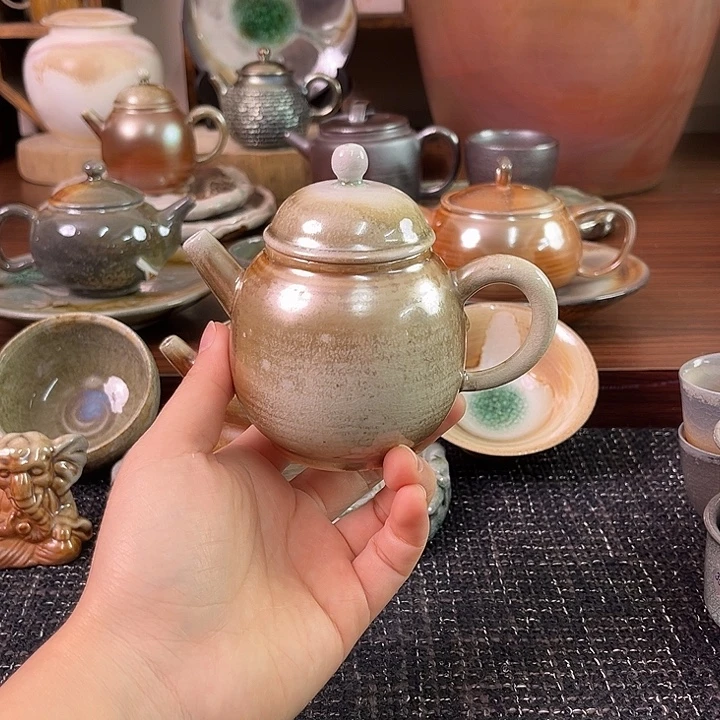 柴烧中白泥微瑕窑宝龙蛋壶