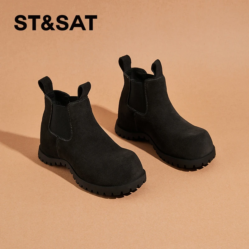 星期六舒适休闲马丁靴女2025冬季新款百搭厚底短靴英伦风切尔西鞋