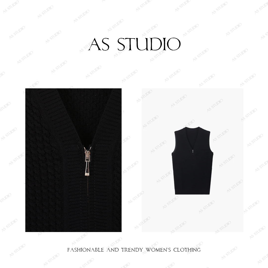 【AS半拉链】25新经典绞花慵懒氛围感V领短袖马甲AS25XMJ00681