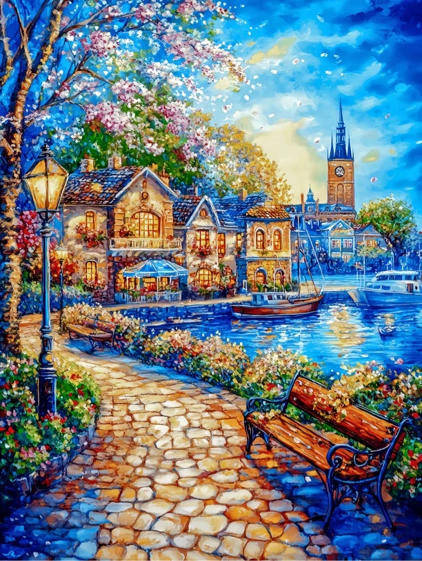 金丝布，柠檬家定制：樱花夕阳町70*90十字绣(裸包）