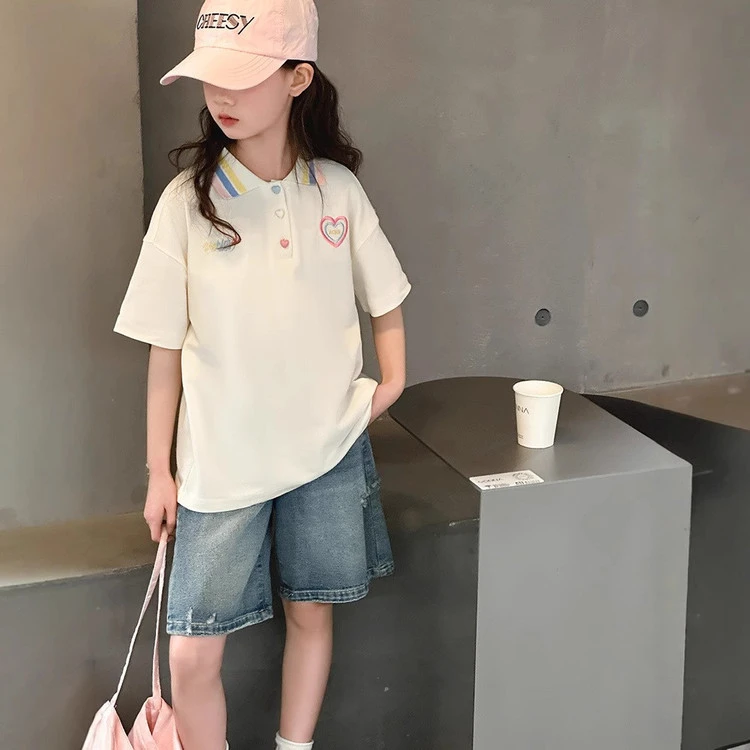 女童夏季休闲套装大儿童学院风polo衫短袖短裤两件套女孩洋气夏装