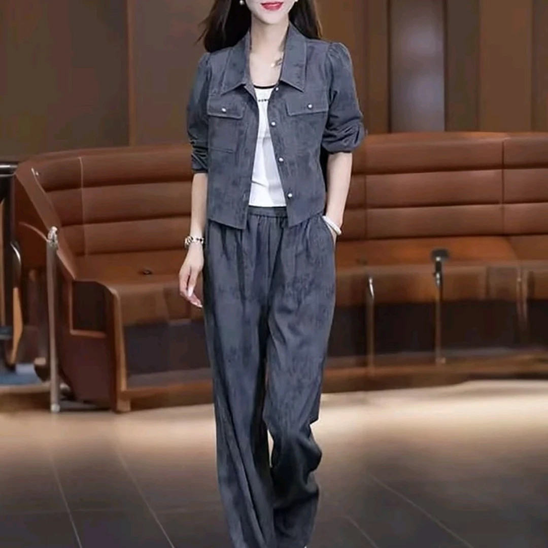 休闲时尚运动套装女士2025新款高级感短款外套气质百搭阔腿裤1017